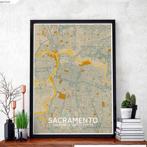 SACRAMENTO Califórnia EUA mapa pôster preto branco decoração de parede design moderno escandinavo minimalista nórdico inauguração de casa viagem quarto