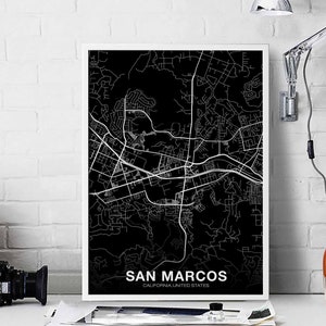 SAN MARCOS Kalifornia CA mapa usa plakat czarno-biały Miasto rodzinne Wydrukuj Nowoczesny wystrój domu Dekoracja biurowa Sztuka ścienna Sypialnia w akademiku Prezent