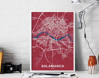SALAMANCA Spain map poster color Hometown City Print Modern Home Decor Office Decoration Wall Art Dorm Bedroom Gift