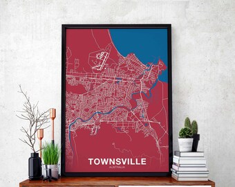 TOWNSVILLE Australia map poster color Hometown City Print Modern Home Decor Office Decoration Wall Art Dorm Bedroom Gift