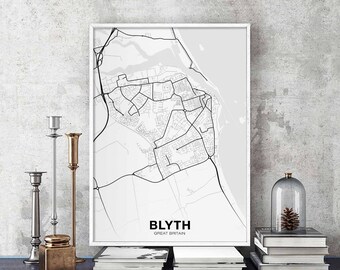 BLYTH Great Britain UK map poster black white Hometown City Print Modern Home Decor Office Decoration Wall Art Dorm Bedroom Gift