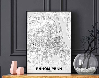 PHNOM PENH Cambodia map poster Hometown City Print Modern Home Decor Office Decoration Wall Art Dorm Bedroom Gift