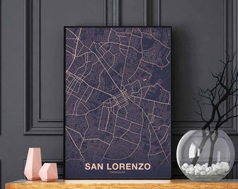 SAN LORENZO Paraguay map poster color Hometown City Print Modern Home Decor Office Decoration Wall Art Dorm Bedroom Gift