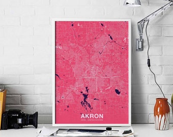 AKRON Ohio OH USA poster color Hometown City Print Modern Home Decor Office Decoration Wall Art Dorm Bedroom Gift
