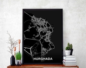 HURGHADA Egypt map poster black white Hometown City Print Modern Home Decor Office Decoration Wall Art Dorm Bedroom Gift