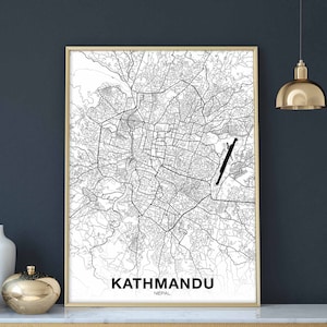 KATMANDOU népal carte affiche ville natale ville impression moderne décor à la maison bureau décoration mur art dortoir chambre cadeau
