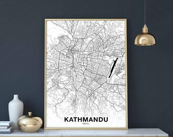 KATHMANDU Nepal map poster Hometown City Print Modern Home Decor Office Decoration Wall Art Dorm Bedroom Gift