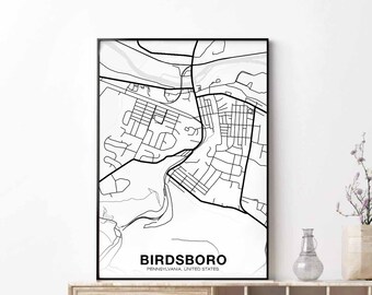 BIRDSBORO Pennsuylvania PA USA map poster black white Hometown City Print Modern Home Decor Office Decoration Wall Art Dorm Bedroom Gift