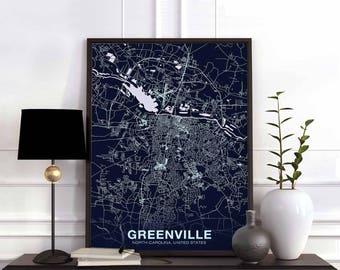GREENVILLE North Carolina NC US map poster color Hometown City Print Modern Home Decor Office Decoration Wall Art Dorm Bedroom Gift