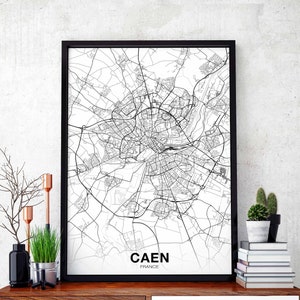 CAEN France carte affiche noir blanc ville natale ville impression moderne décor à la maison bureau décoration mur art dortoir chambre cadeau