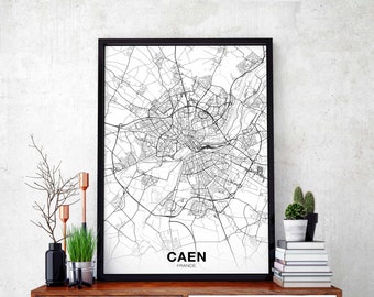 CAEN France map poster black white Hometown City Print Modern Home Decor Office Decoration Wall Art Dorm Bedroom Gift