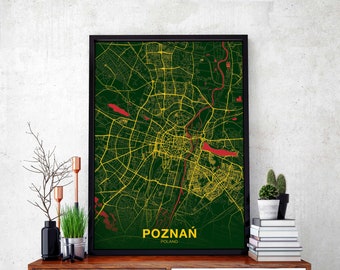 POZNAŃ Poland map poster color Hometown City Print Modern Home Decor Office Decoration Wall Art Dorm Bedroom Gift
