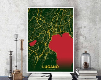 LUGANO Switzerland poster color Hometown City Print Modern Home Decor Office Decoration Wall Art Dorm Bedroom Gift