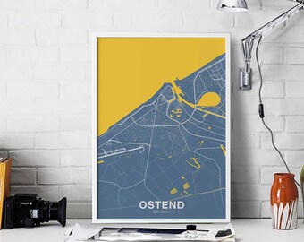 OSTEND Belgium Belgique map poster color Hometown City Print Modern Home Decor Office Decoration Wall Art Dorm Bedroom Gift