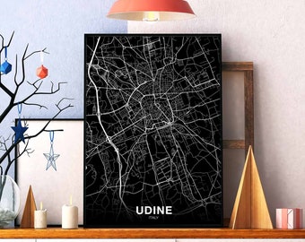 UDINE Italy map poster black white Hometown City Print Modern Home Decor Office Decoration Wall Art Dorm Bedroom Gift