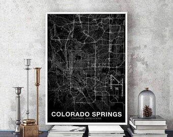 COLORADO SPRINGS Colorado CO usa map poster black white Hometown City Print Modern Home Decor Office Decoration Wall Art Dorm Bedroom Gift