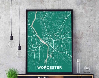 WORCESTER Great Britain uk map poster color Hometown City Print Modern Home Decor Office Decoration Wall Art Dorm Bedroom Gift