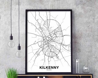 KILKENNY Ireland map poster Hometown City Print Modern Home Decor Office Decoration Wall Art Dorm Bedroom Gift