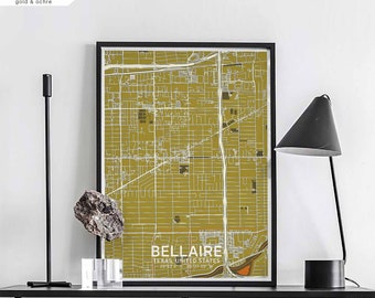 BELLAIRE Texas USA map poster black white Hometown City Print Modern Home Decor Office Decoration Wall Art Dorm Bedroom Gift