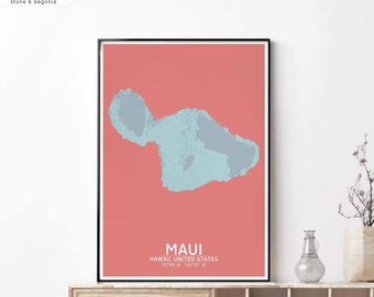 MAUI Island Hawaii usa map poster black white Hometown City Print Modern Home Decor Office Decoration Wall Art Dorm Bedroom Gift