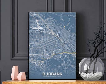 BURBANK California CA US map poster color Hometown City Print Modern Home Decor Office Decoration Wall Art Dorm Bedroom Gift