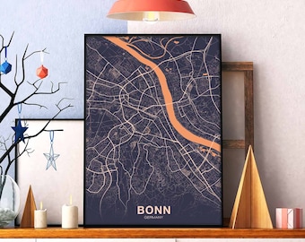 BONN Germany map poster color Hometown City Print Modern Home Decor Office Decoration Wall Art Dorm Bedroom Gift