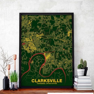 CLARKSVILLE Tennessee TN us map poster color Hometown City Print Modern Home Decor Office Decoration Wall Art Dorm Bedroom Gift