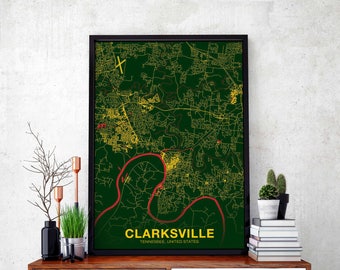 CLARKSVILLE Tennessee TN us map poster color Hometown City Print Modern Home Decor Office Decoration Wall Art Dorm Bedroom Gift