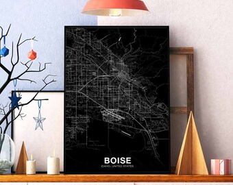 BOISE Idaho ID usa map poster black white Hometown City Print Modern Home Decor Office Decoration Wall Art Dorm Bedroom Gift