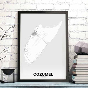 Île de COZUMEL mexique carte affiche noir blanc ville natale ville impression moderne décor à la maison bureau décoration mur art dortoir chambre cadeau