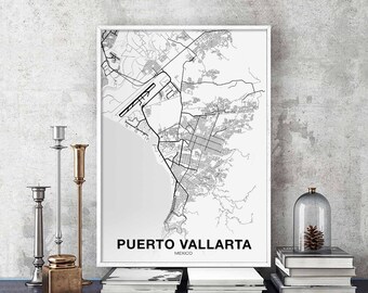 PUERTO VALLARTA Mexico map poster Hometown City Print Modern Home Decor Office Decoration Wall Art Dorm Bedroom Gift