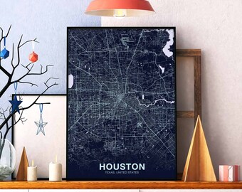 HOUSTON Texas TX USA map poster color Hometown City Print Modern Home Decor Office Decoration Wall Art Dorm Bedroom Gift
