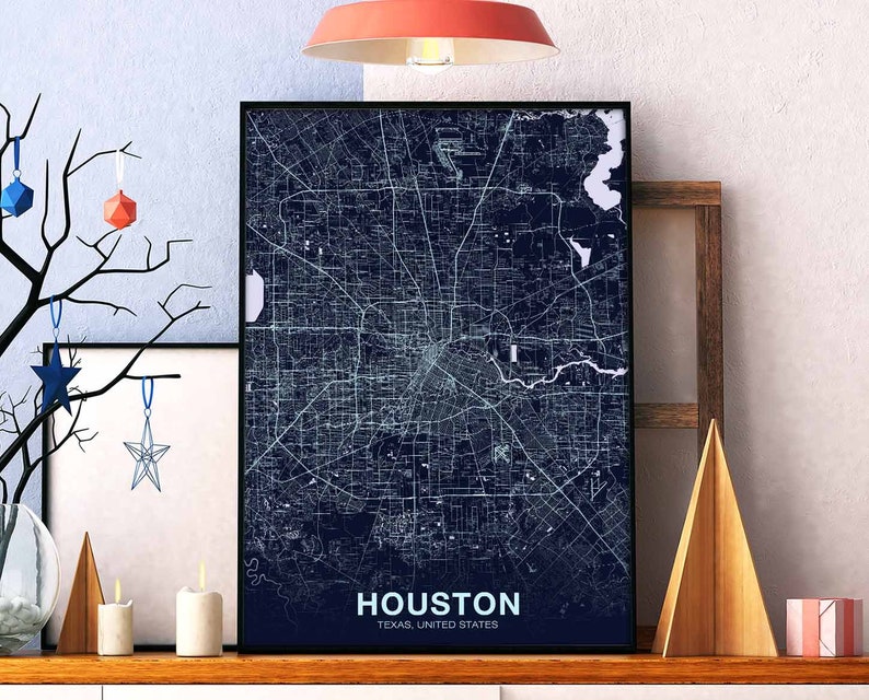 HOUSTON Texas TX USA Map Poster Color Hometown City Print Modern Home ...