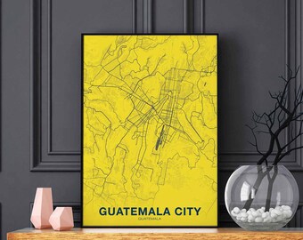 GUATEMALA CITY Guatemala map poster color Hometown City Print Modern Home Decor Office Decoration Wall Art Dorm Bedroom Gift