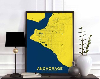 ANCHORAGE Alaska AK US map poster color Hometown City Print Modern Home Decor Office Decoration Wall Art Dorm Bedroom Gift