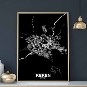 KEREN Érythrée carte affiche noir blanc ville natale ville impression moderne décor à la maison bureau décoration mur art dortoir chambre cadeau