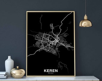 KEREN Eritrea map poster black white Hometown City Print Modern Home Decor Office Decoration Wall Art Dorm Bedroom Gift