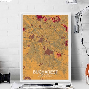 BUCAREST roumanie carte affiche noir blanc ville natale ville impression moderne décor à la maison bureau décoration mur art dortoir chambre cadeau