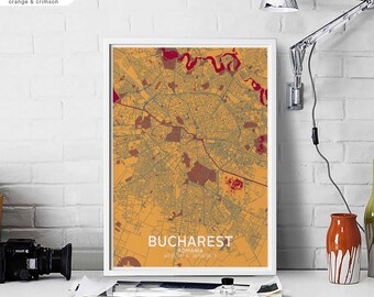 BUCHAREST Romania map poster black white Hometown City Print Modern Home Decor Office Decoration Wall Art Dorm Bedroom Gift