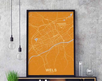 WELS Austria map poster color Hometown City Print Modern Home Decor Office Decoration Wall Art Dorm Bedroom Gift