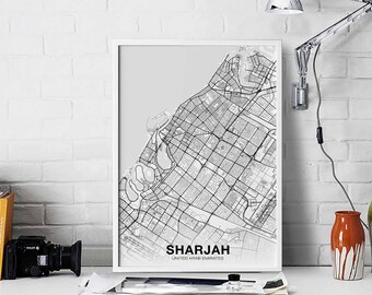 SHARJAH United Arab Emirates map poster black white Hometown City Print Modern Home Decor Office Decoration Wall Art Dorm Bedroom Gift