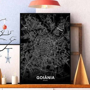 Póster de mapa de GOIANIA, Brasil, en blanco y negro, ciudad natal, impresión moderna, decoración del hogar, decoración de la oficina, arte de pared, dormitorio, regalo