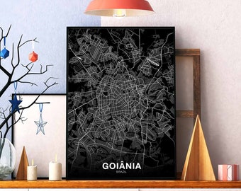 GOIANIA Brazil map poster black white Hometown City Print Modern Home Decor Office Decoration Wall Art Dorm Bedroom Gift