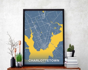 CHARLOTTETOWN Canada map poster color Hometown City Print Modern Home Decor Office Decoration Wall Art Dorm Bedroom Gift