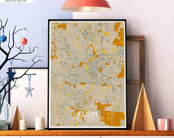 ELGIN Illinois USA map poster black white Hometown City Print Modern Home Decor Office Decoration Wall Art Dorm Bedroom Gift