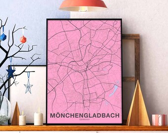 MONCHENGLADBACH Germany map poster color Hometown City Print Modern Home Decor Office Decoration Wall Art Dorm Bedroom Gift