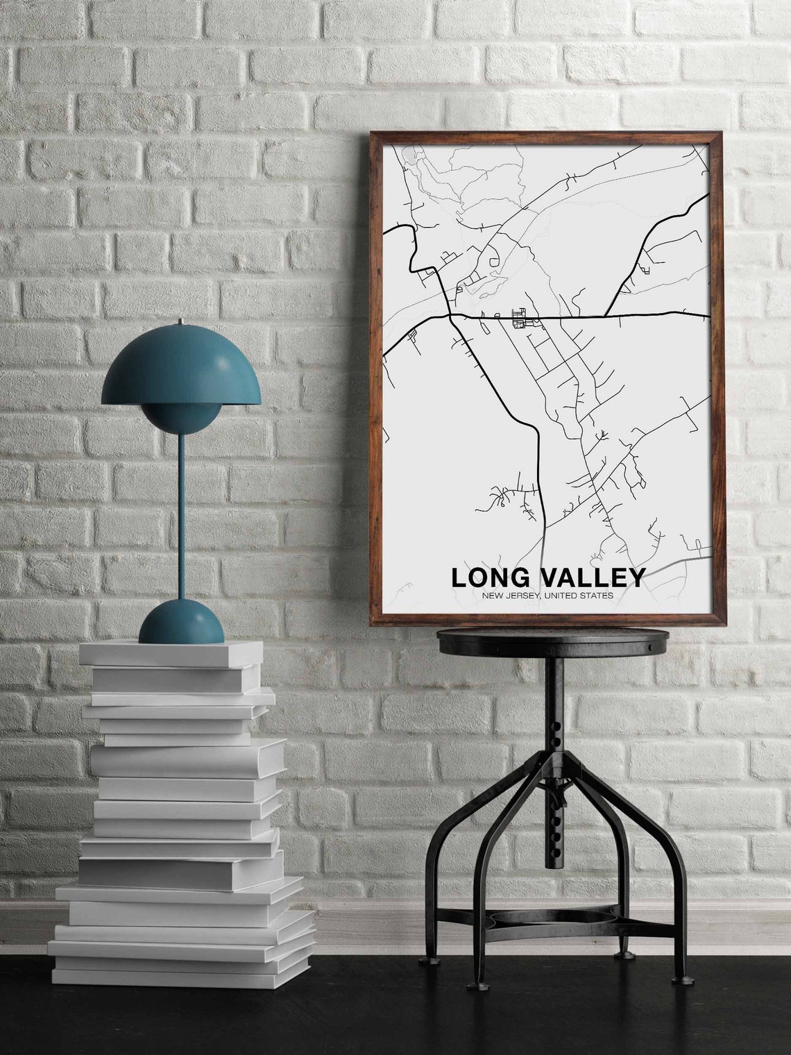 LONG VALLEY New Jersey NJ usa map poster black white Hometown Etsy