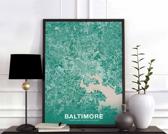 BALTIMORE Maryland MD US map poster color Hometown City Print Modern Home Decor Office Decoration Wall Art Dorm Bedroom Gift