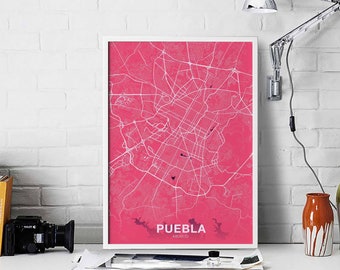 PUEBLA Mexico map poster color Hometown City Print Modern Home Decor Office Decoration Wall Art Dorm Bedroom Gift art