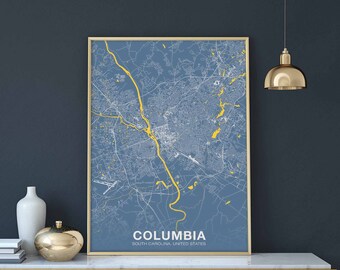 COLUMBIA South Carolina SC USA poster color Hometown City Print Modern Home Decor Office Decoration Wall Art Dorm Bedroom Gift